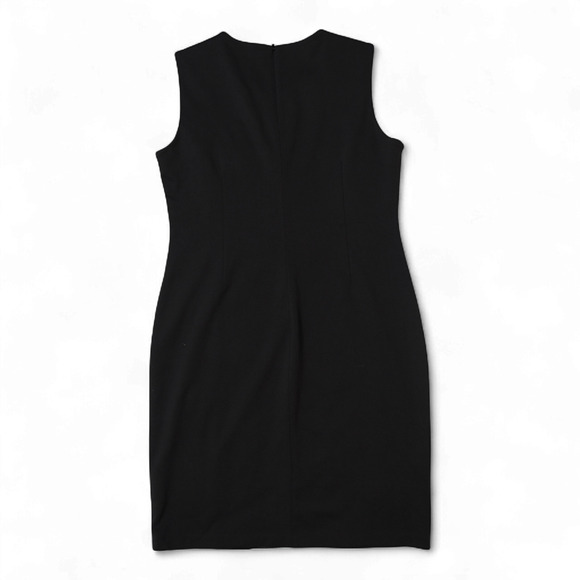 Calvin Klein Sheath Dress Sz 12 Black Leather Panel Edgy Sleeveless Needs Repair - Picture 7 of 13
